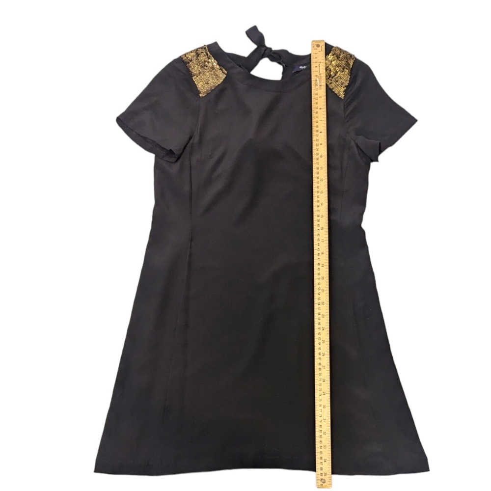 Madewell Silk Sequin Mini Dress Womens 2 Black Gold Cocktail Party Short Sleeve - Picture 7 of 11